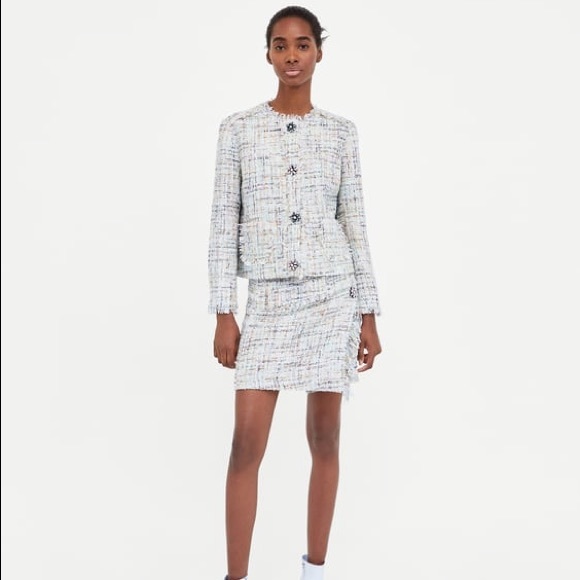 Zara Tweed Weave Textured Blazer Jacket w/ Jewel Buttons Size S NEW - Picture 2 of 5